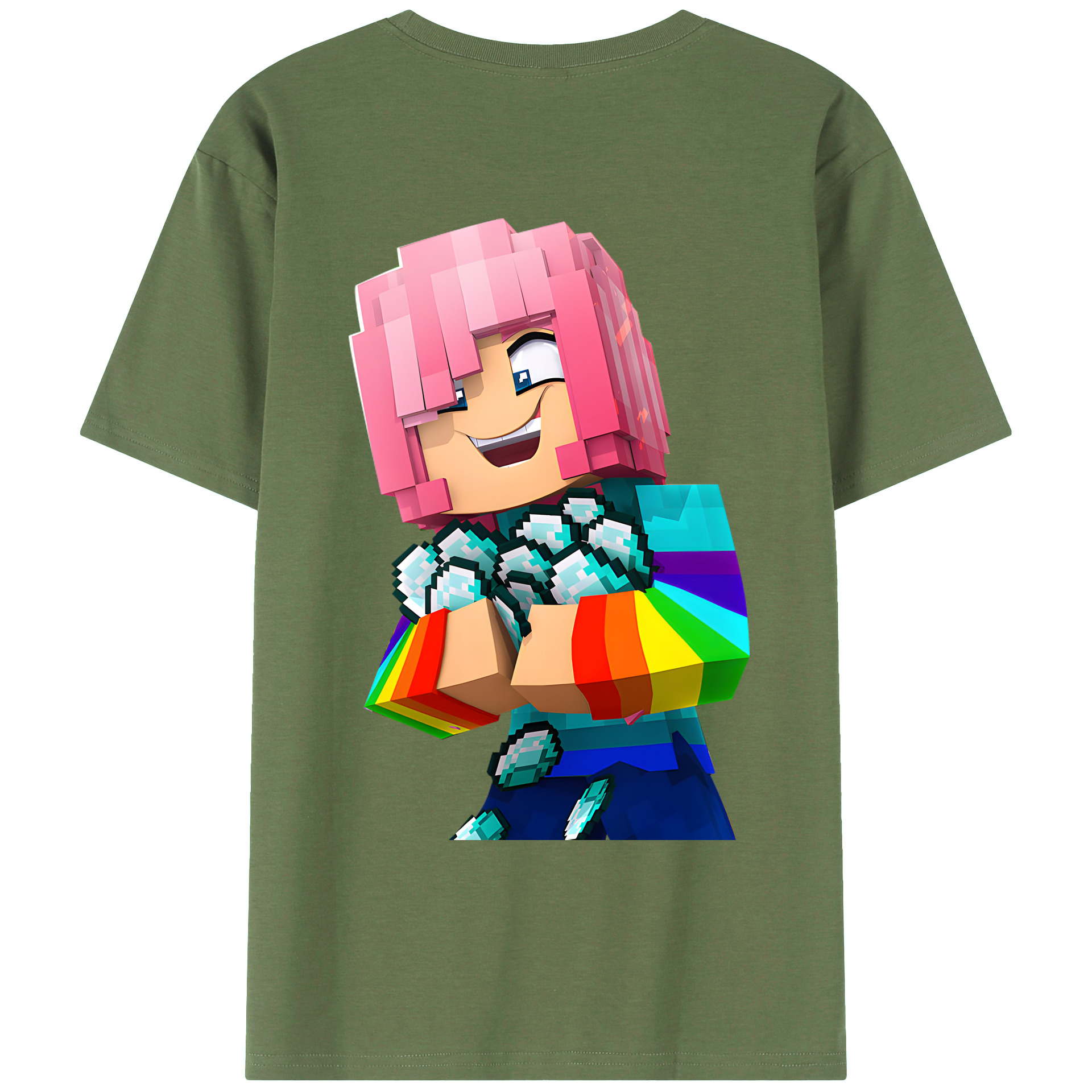 （画像用） マインクラフト ブロックの世界 Minecraft MC Block world 綿100％ メンズ半袖Tシャツ（バックプリント） 通気性